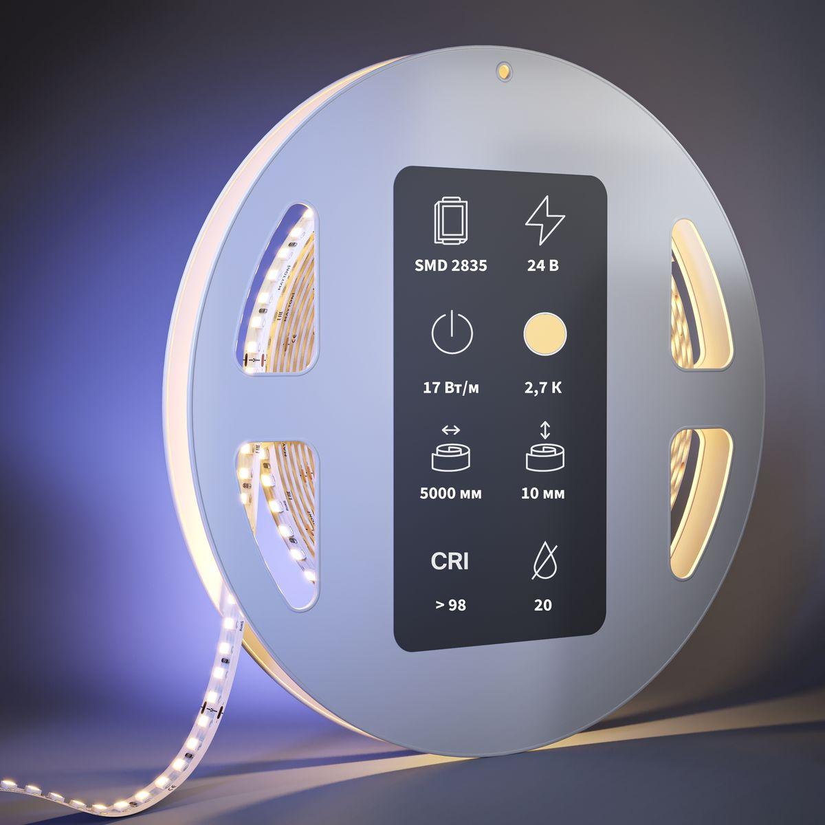 Светодиодная лента Maytoni 17W/m 168LED/m 2835SMD теплый белый 5M 201090