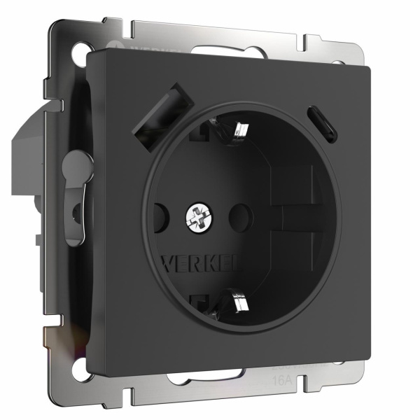 Розетка Werkel с быстрой зарядкой USB Type A+С черный W1171708 4690389176449