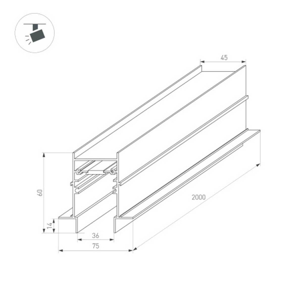 Шинопровод магнитный встраиваемый Arlight MAG-TRACK-4560-FDW-2000 BK 034679