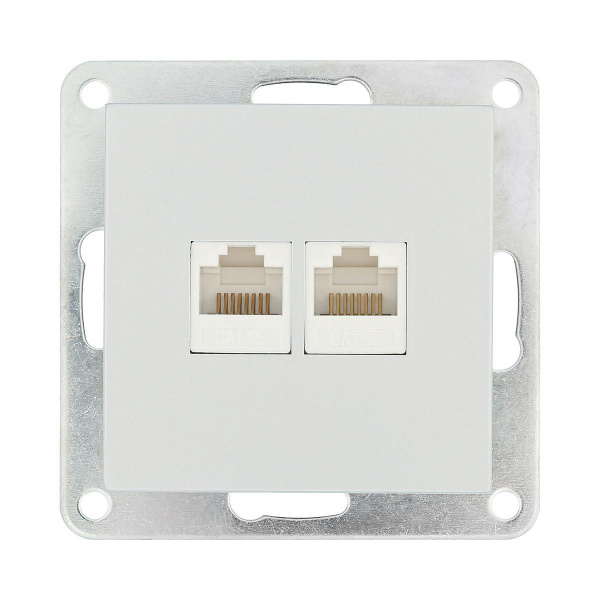 Розетка LK Studio компьютерная двойная 2хRJ-45 кат.5е с накладкой (серебристый металлик) LK80 846203-1